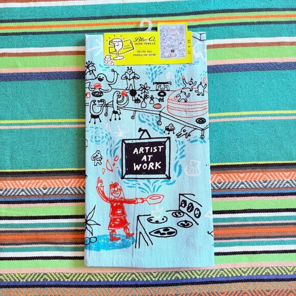 Blue Q 'Artist At Work' Dish Towel in Blue Red Black & White Print 21" x 28" NWT - Picture 1 of 5